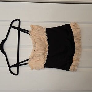 🪅 D&G Women Peach Black Spagetti Strap Babydoll Ruffle Top